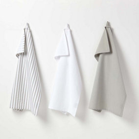 Homescapes Striped Grey Cotton Tea Towels Set Of Three