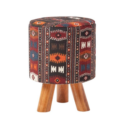 Homescapes Tall Kilim Footstool with Wooden Legs