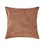 Homescapes Tan Brown Real Leather Suede Cushion with Feather Filling