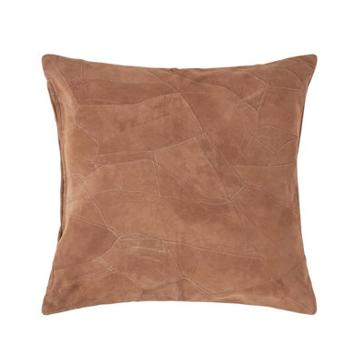 Homescapes Tan Brown Real Leather Suede Cushion with Feather Filling