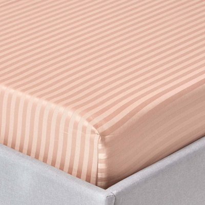 Homescapes Taupe Beige Egyptian Cotton Satin Stripe Fitted Sheet 330 TC, Double