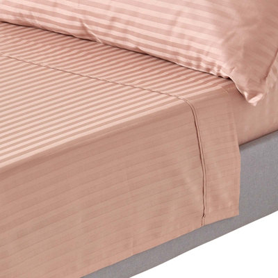 Homescapes Taupe Beige Egyptian Cotton Satin Stripe Flat Sheet 330 TC, King