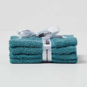 Homescapes Teal 100% Combed Egyptian Cotton Set of 4 Face Cloths 500 GSM