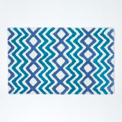 Homescapes Teal and Blue Chevron Cotton Bath Mat Price Comparisons | Compare The Build