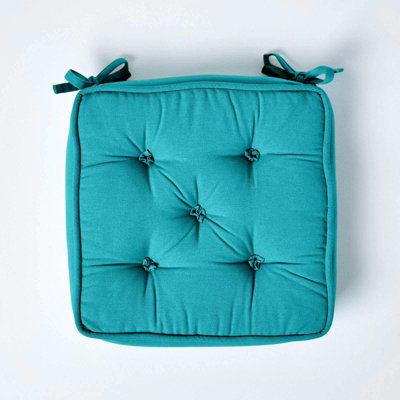 Homescapes Teal Cotton Dining Chair Booster Cushion