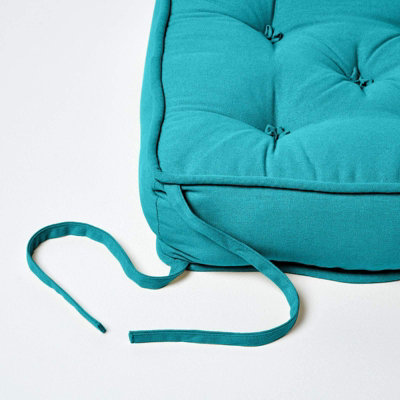 Homescapes Teal Cotton Dining Chair Booster Cushion