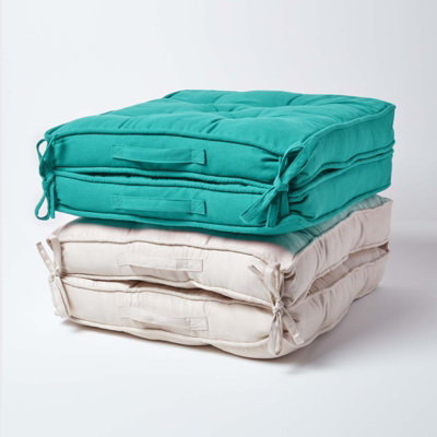 Homescapes Teal Cotton Travel Support Booster Cushion
