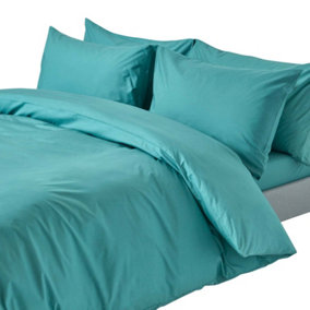 Homescapes Teal Egyptian Cotton Duvet Cover with Pillowcases 200 TC, Double