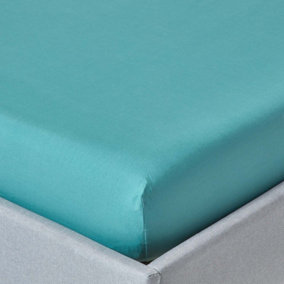 Homescapes Teal Egyptian Cotton Fitted Sheet 200 TC, Small Double