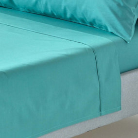 Homescapes Teal Egyptian Cotton Flat Sheet 200 TC, Super King