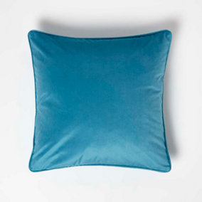Homescapes Teal Filled Velvet Cushion with Piped Edge 46 x 46 cm