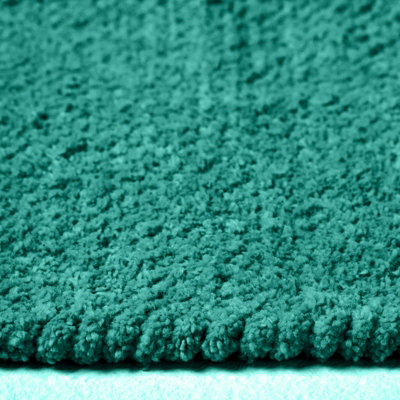 Homescapes Teal Green 100% Cotton Plain Chenille Rug with Natural Trim, 60 x 100 cm