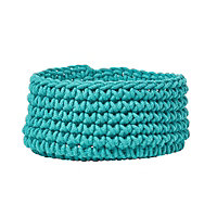 Homescapes Teal Green Cotton Knitted Round Storage Basket, 37 x 21 cm