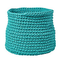 Homescapes Teal Green Cotton Knitted Round Storage Basket, 42 x 37 cm