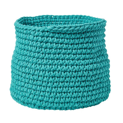 Homescapes Teal Green Cotton Knitted Round Storage Basket, 42 x 37 cm
