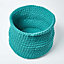 Homescapes Teal Green Cotton Knitted Round Storage Basket, 42 x 37 cm