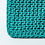 Homescapes Teal Green Cube Cotton Knitted Pouffe Footstool