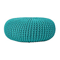 Homescapes Teal Green Large Round Cotton Knitted Pouffe Footstool