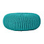 Homescapes Teal Green Large Round Cotton Knitted Pouffe Footstool