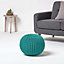 Homescapes Teal Green Round Cotton Knitted Pouffe Footstool