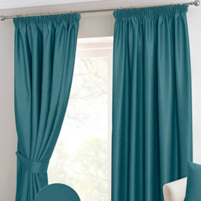 Homescapes Teal Herringbone Chevron Blackout Curtains Pair Pencil Pleat, 46x90"