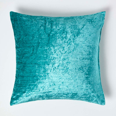Homescapes Teal Luxury Crushed Velvet Cushion Cover, 60 x 60cm DIY at B&Q