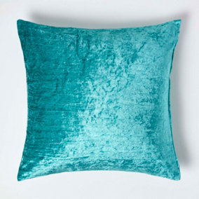 Homescapes Teal Luxury Crushed Velvet Cushion Cover, 60 x 60cm