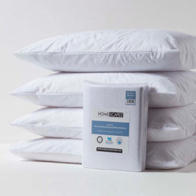 Homescapes Terry Towelling Waterproof Pillow Protectors Standard Size, Pack of 4