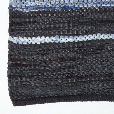 Homescapes Texas Leather & Denim Woven Striped Blue Rug, 160 x 230 cm