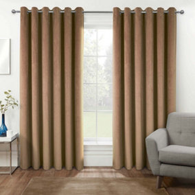 Homescapes Thermal 100% Blackout Beige Velvet Curtains, 117 x 137 cm (46" x 54")