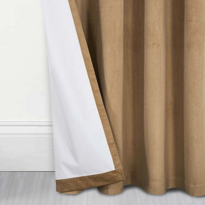 Homescapes Thermal 100% Blackout Beige Velvet Curtains, 117 x 183 cm (46" x 72")