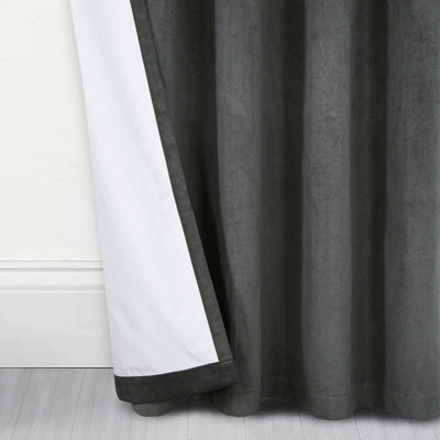 Homescapes Thermal 100% Blackout Grey Velvet Curtains, 168 x 137 cm (66" x 54")