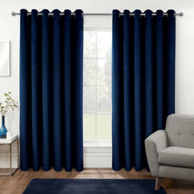 Homescapes Thermal 100% Blackout Navy Velvet Curtains, 117 x 137 cm (46" x 54")