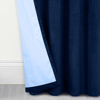 Homescapes Thermal 100% Blackout Navy Velvet Curtains, 117 x 183 cm (46" x 72")