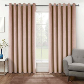 Homescapes Thermal 100% Blackout Pink Velvet Curtains, 117 x 137 cm (46" x 54")