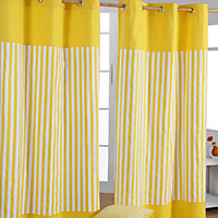 Homescapes Thick Yellow Stripe Ready Made Eyelet Curtain Pair, 117 x 137 cm Drop