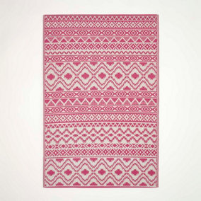 Homescapes Tia Aztec Pink & White Outdoor Rug, 150 x 240 cm