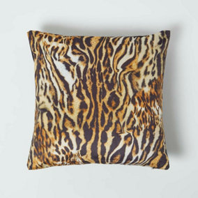Homescapes Tiger Print Velvet Cushion 46 x 46 cm