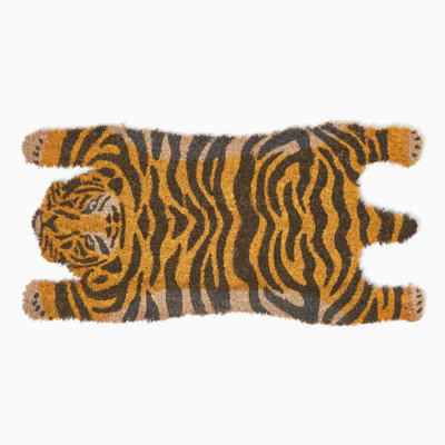 Homescapes Tiger Shaped Coir Animal Print Non-Slip Doormat