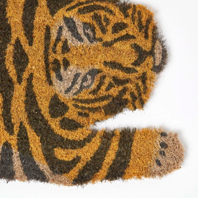 Homescapes Tiger Shaped Coir Animal Print Non-Slip Doormat