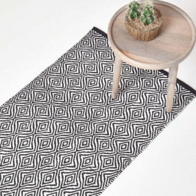 Homescapes Trance Black and White Diamond Pattern Recycled Fibre Rug, 66 x 200 cm