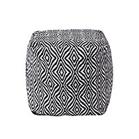 Homescapes Trance Black and White Diamond Pattern Recycled Fibre Square Bean Filled Pouffe, 40 cm
