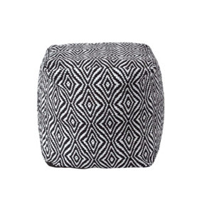 Homescapes Trance Black and White Diamond Pattern Recycled Fibre Square Bean Filled Pouffe, 40 cm
