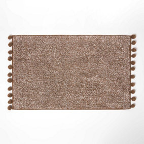 Homescapes Tufted Chocolate Brown 100% Cotton Bath Mat with Pom Pom Edges 50 x 80 cm