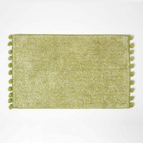 Homescapes Tufted Sage Green 100% Cotton Bath Mat with Pom Pom Edges 50 x 80 cm
