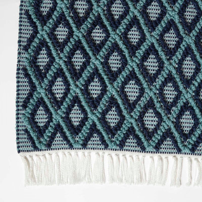 Homescapes Tula Handwoven Teal & Navy Textured Rug, 90 x 150 cm