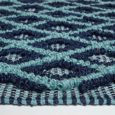Homescapes Tula Handwoven Teal & Navy Textured Rug, 90 x 150 cm