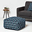 Homescapes Tula Handwoven Textured Navy & Teal Pouffe Bean Cube