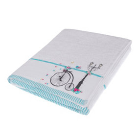 Homescapes Turkish Cotton Embroidered Bicycle White Bath Sheet