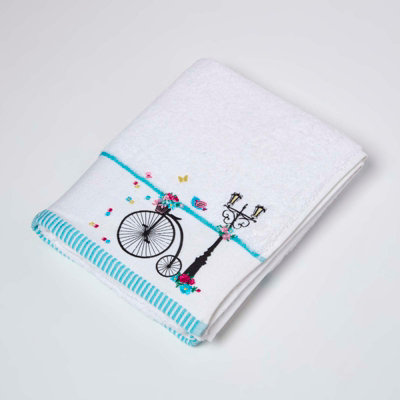 Homescapes Turkish Cotton Embroidered Bicycle White Bath Towel Price Comparisons | Compare The Build